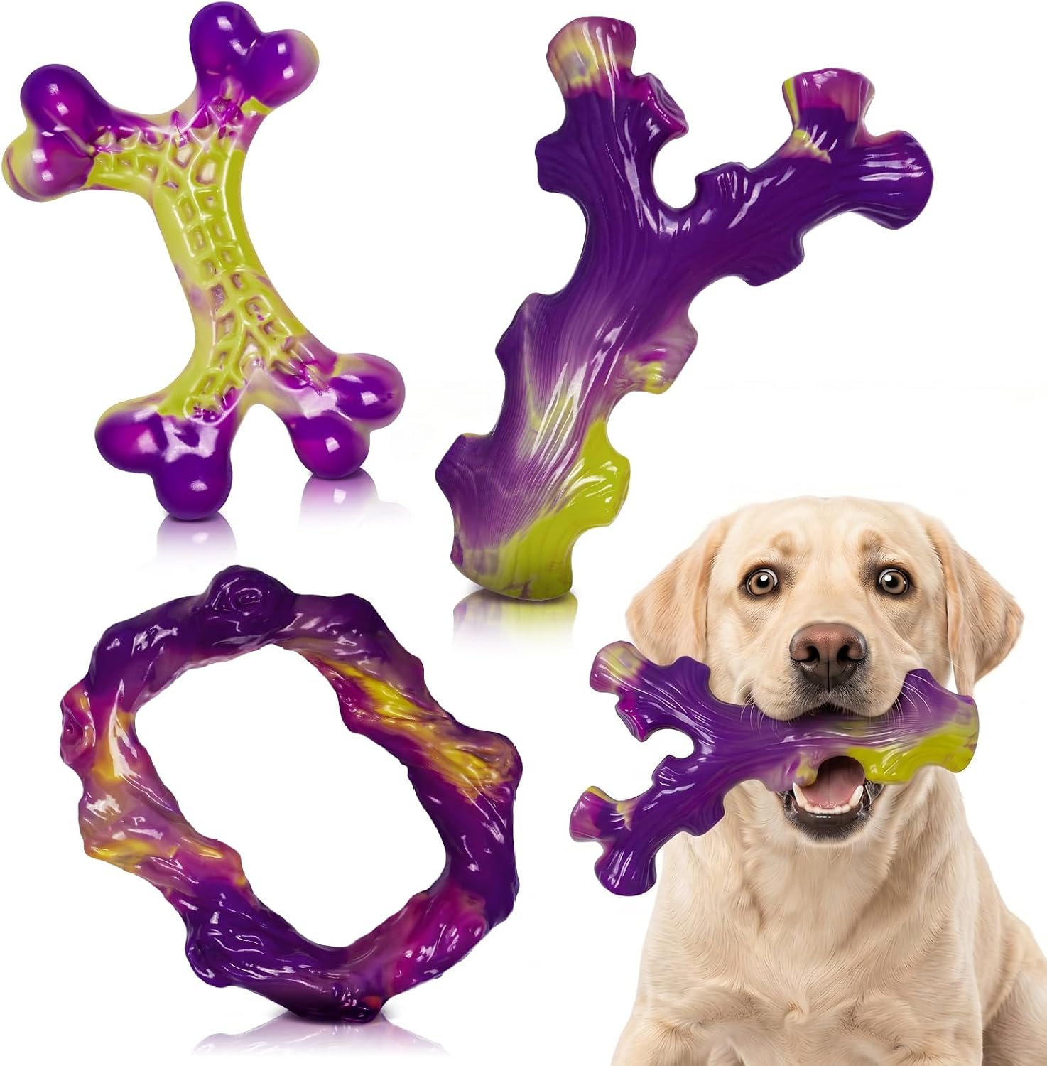 Tough Dog Chew Toys 3-Pack – Durable Bones for Aggressive Chewers