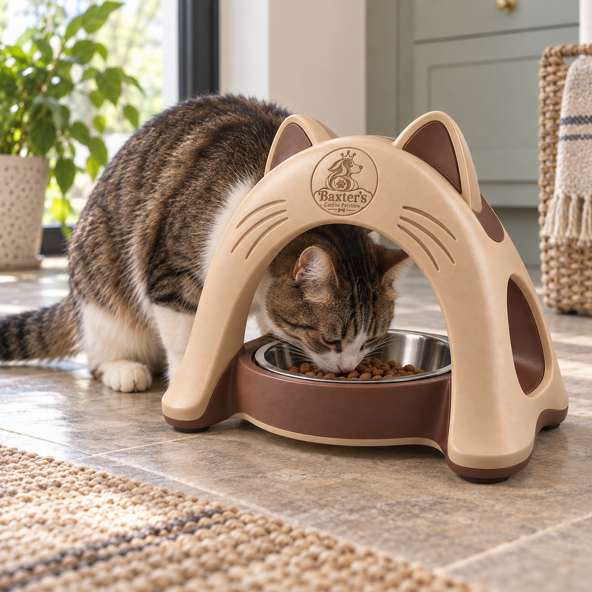 Baxter’s Cat-Shaped Raised Stainless Steel Feeding Bowl
