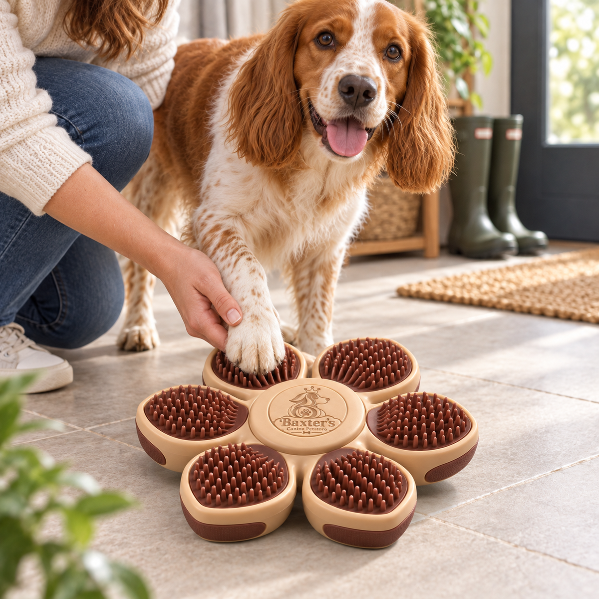 Baxter’s Textured Paw-Cleaning Mat – Six-Zone Bristle Surface for Dogs