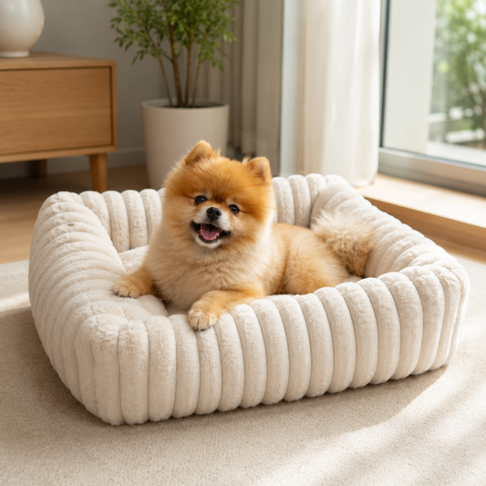 Rectangle Fleece Dog Bed with Raised Sides and Washable Cover