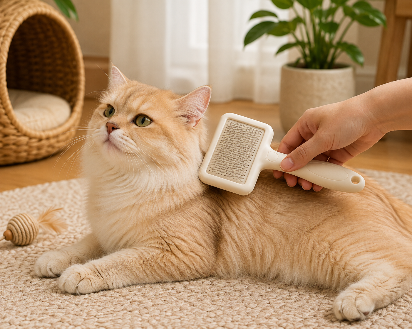 Rectangular Self-Cleaning Slicker Brush for Cats – Cream
