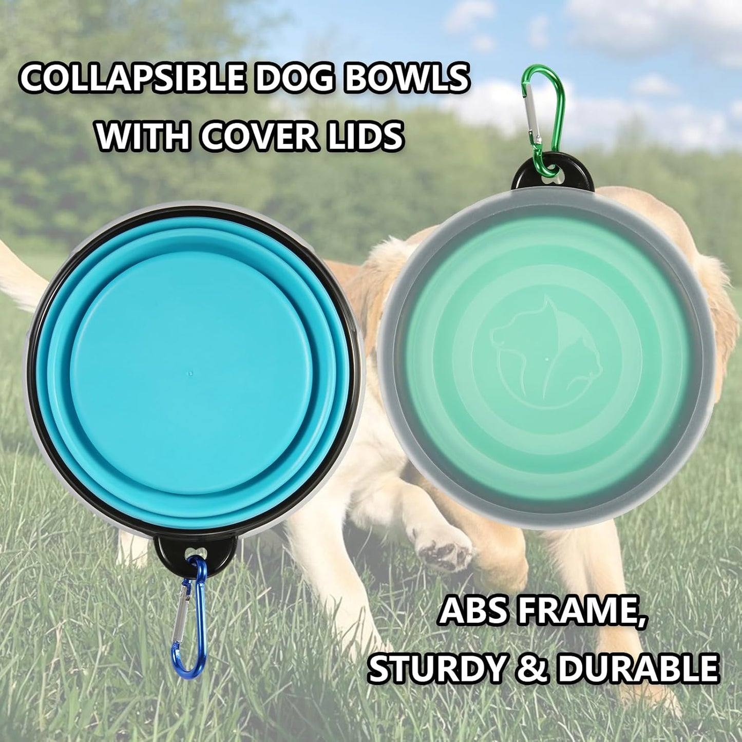 Collapsible Dog Travel Bowls with Lids – Portable 2 Pack