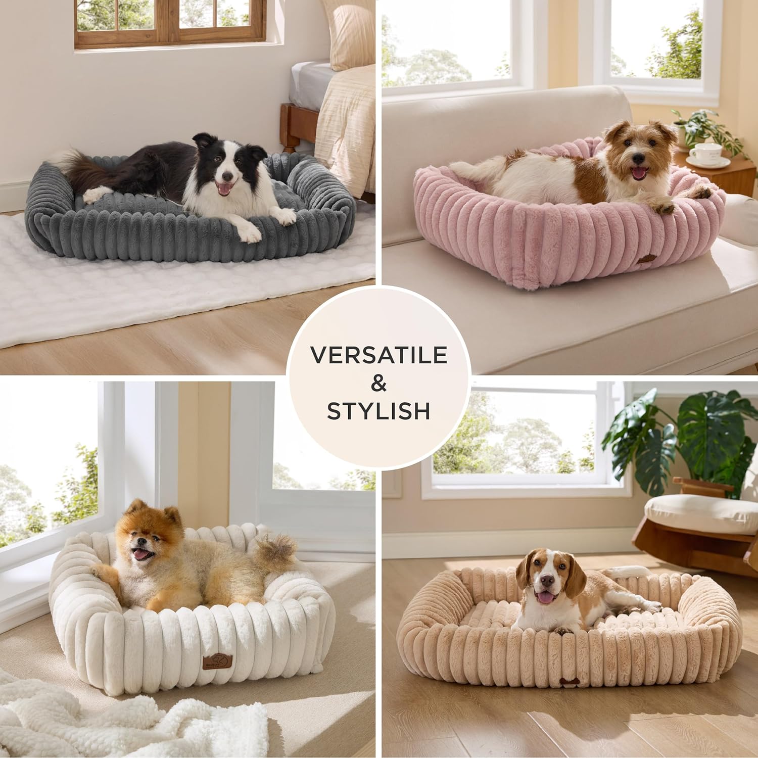 Rectangle Fleece Dog Bed with Raised Sides and Washable Cover