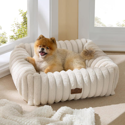 Rectangle Fleece Dog Bed with Raised Sides and Washable Cover