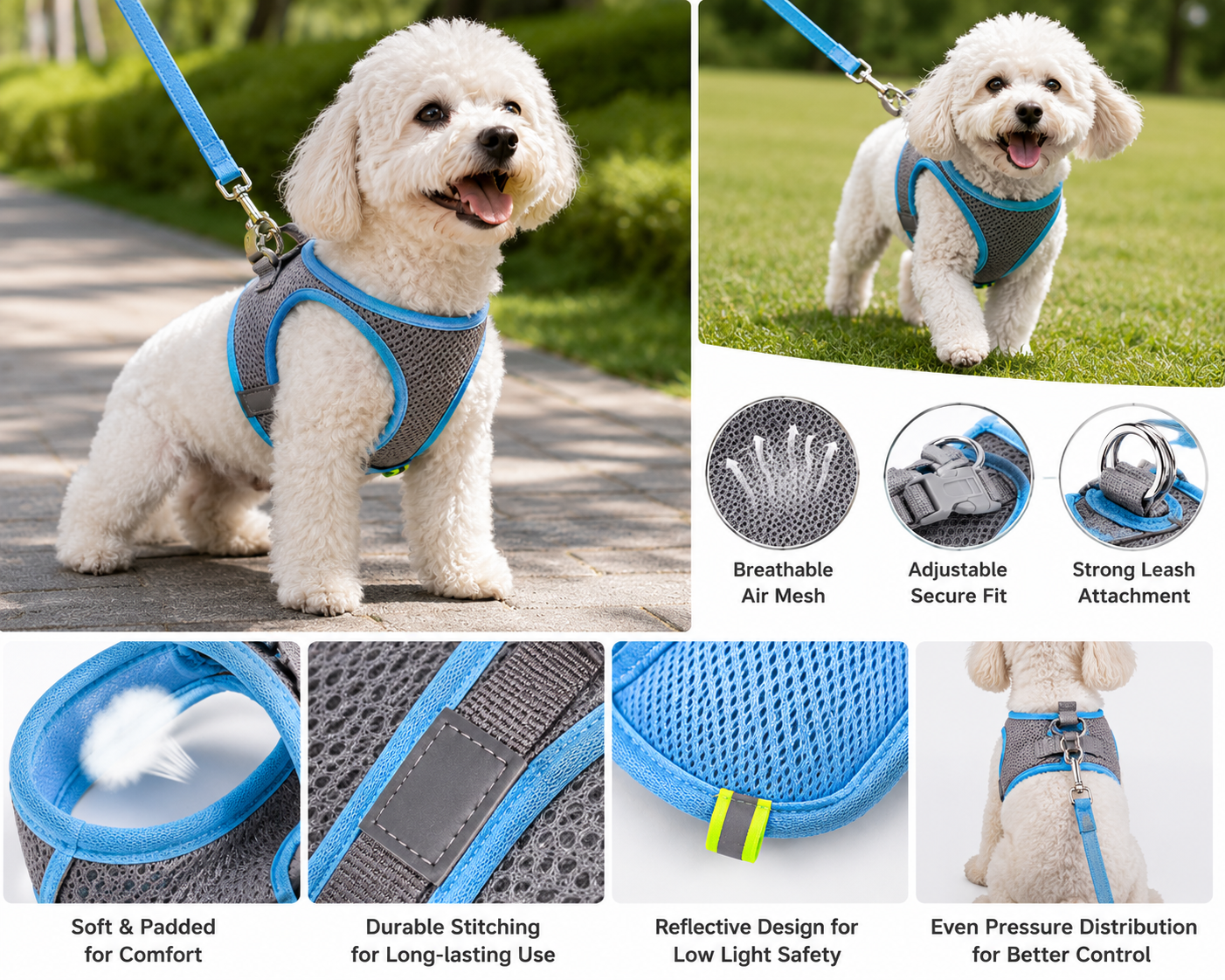 Baxter's Canine Pet Store Adjustable Reflective Pet Harness Set With Leash