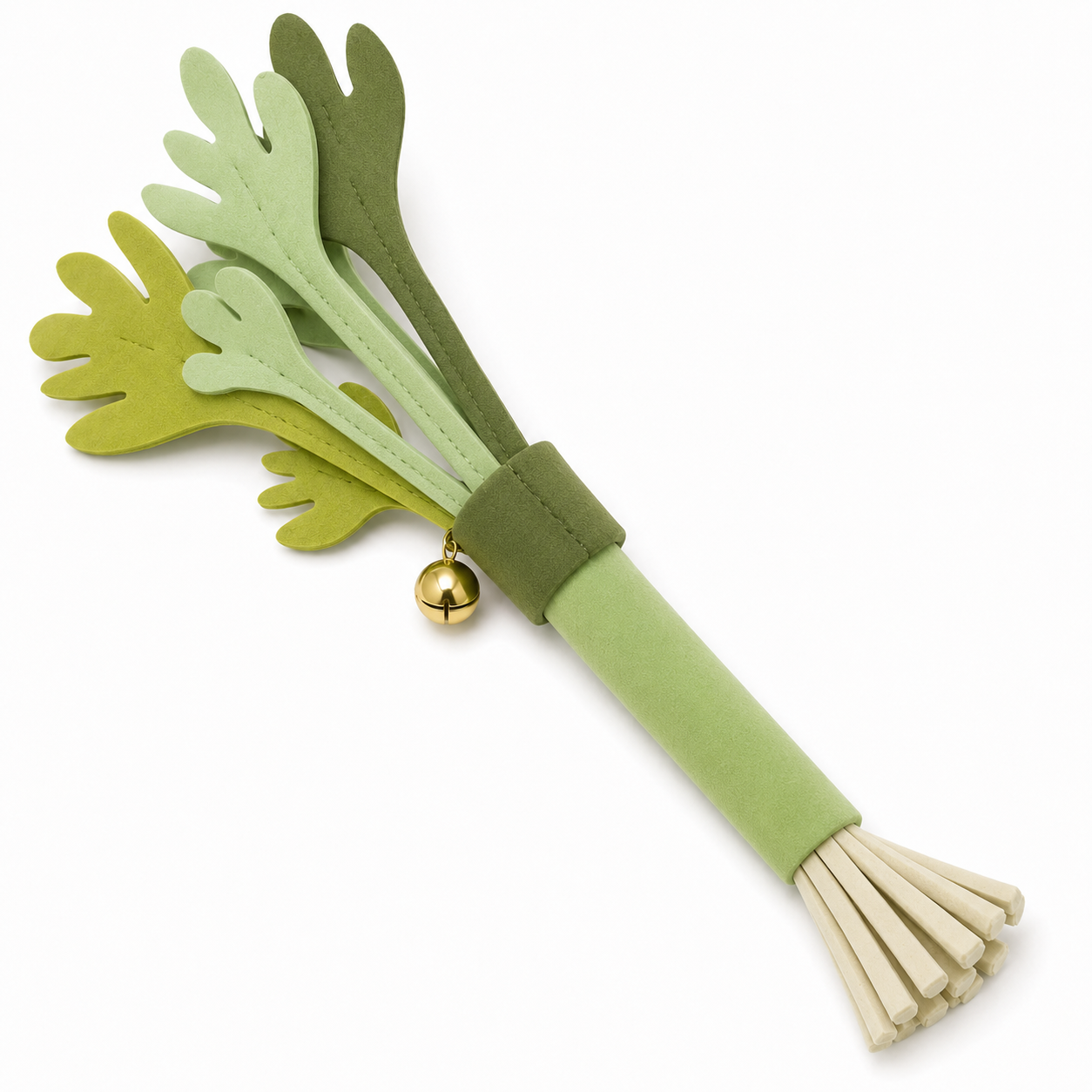 Green Cat Teaser Wand with Bell and Multi-Strip Design