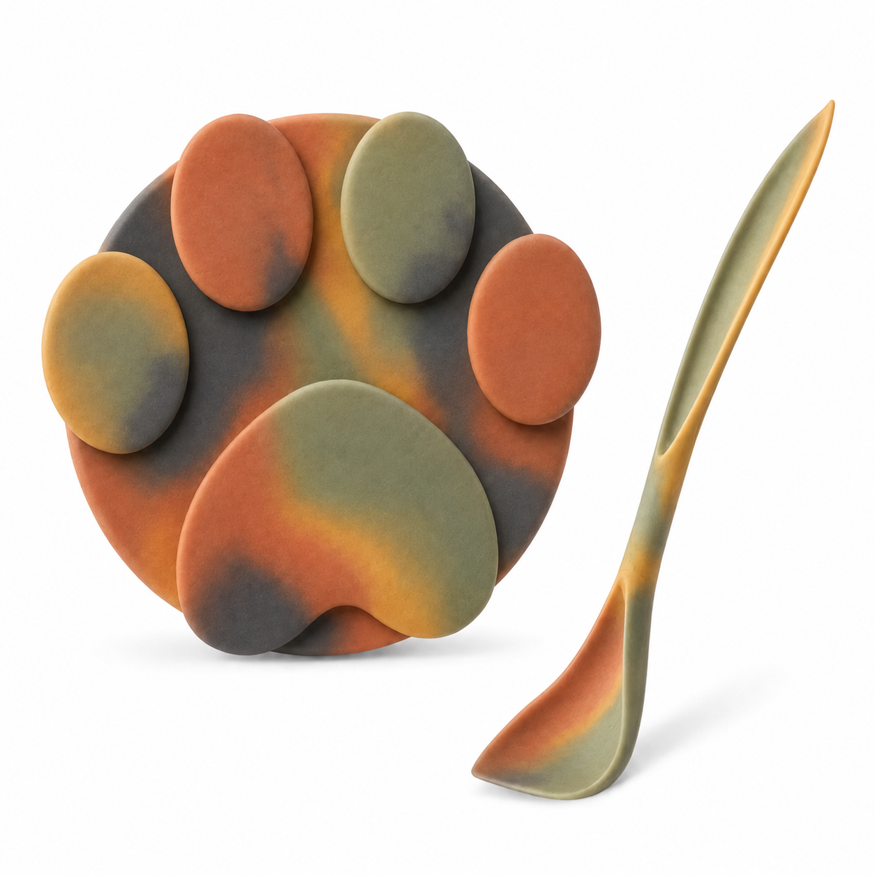 Multicolour Paw-Shaped Pet Feeding Plate and Spoon Set