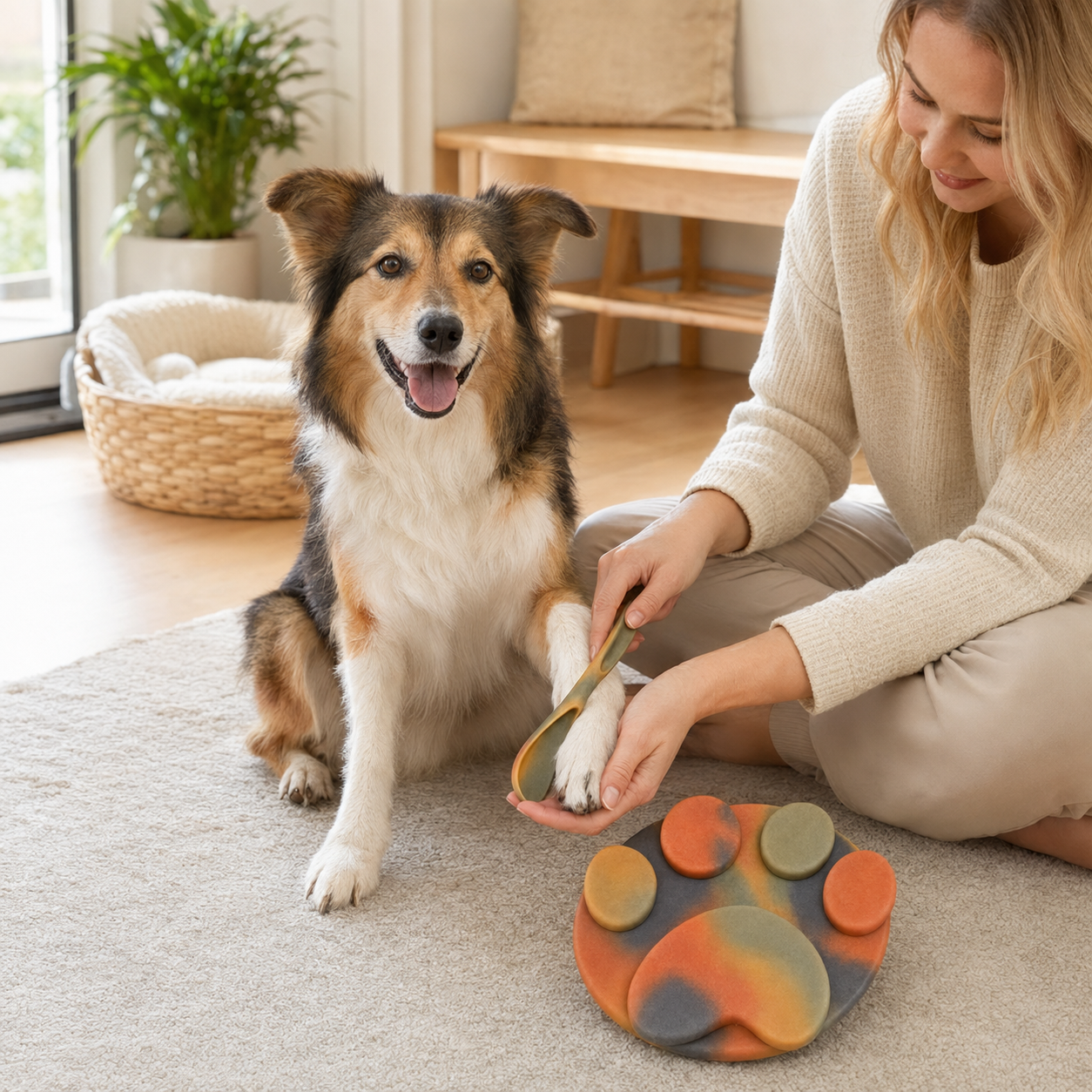 Multicolour Paw-Shaped Pet Feeding Plate and Spoon Set