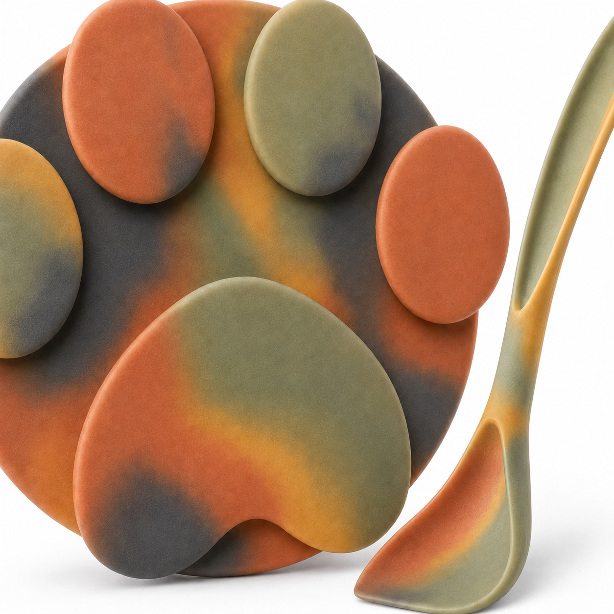 Multicolour Paw-Shaped Pet Feeding Plate and Spoon Set