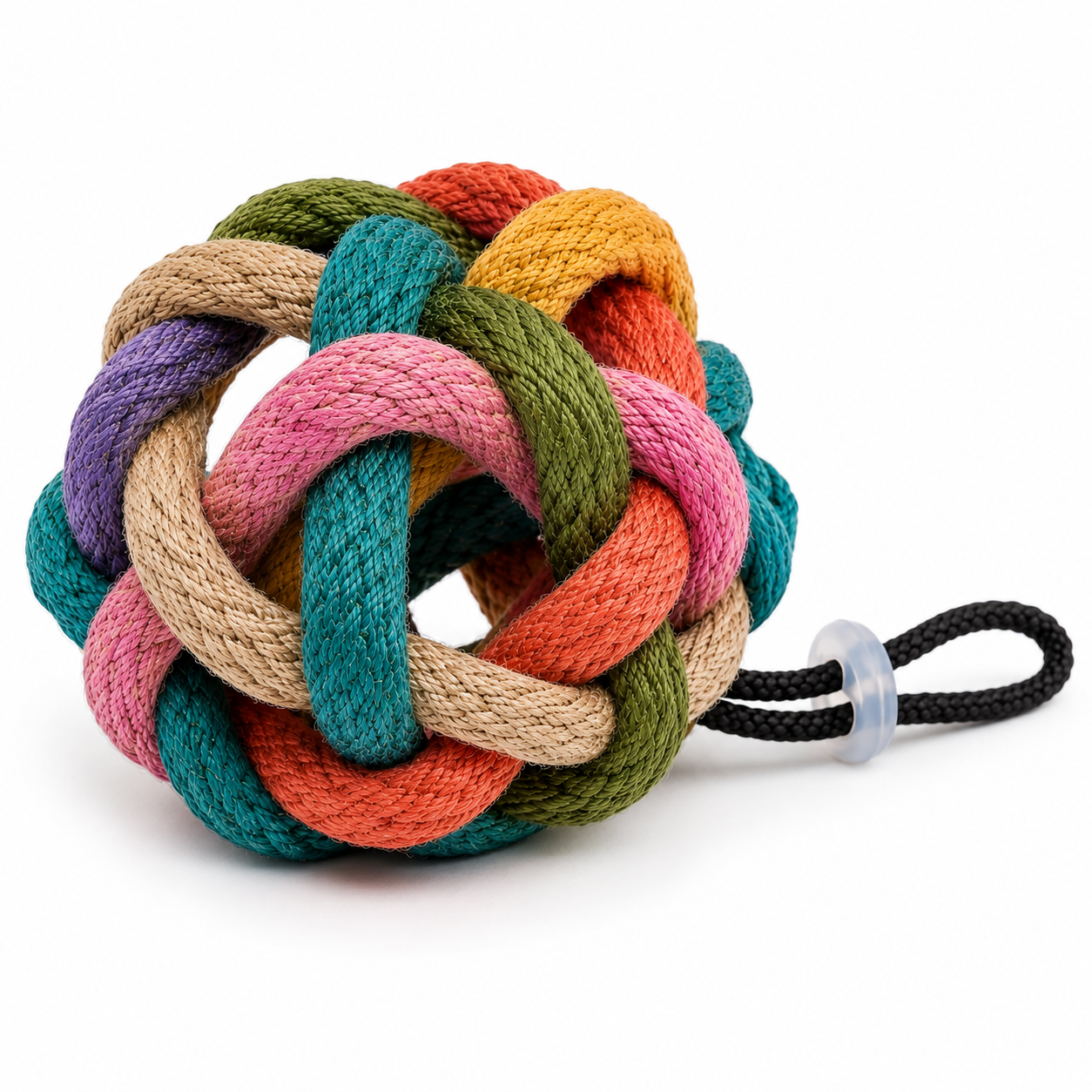 Multicoloured Woven Knot Ball Cat Toy with Loop