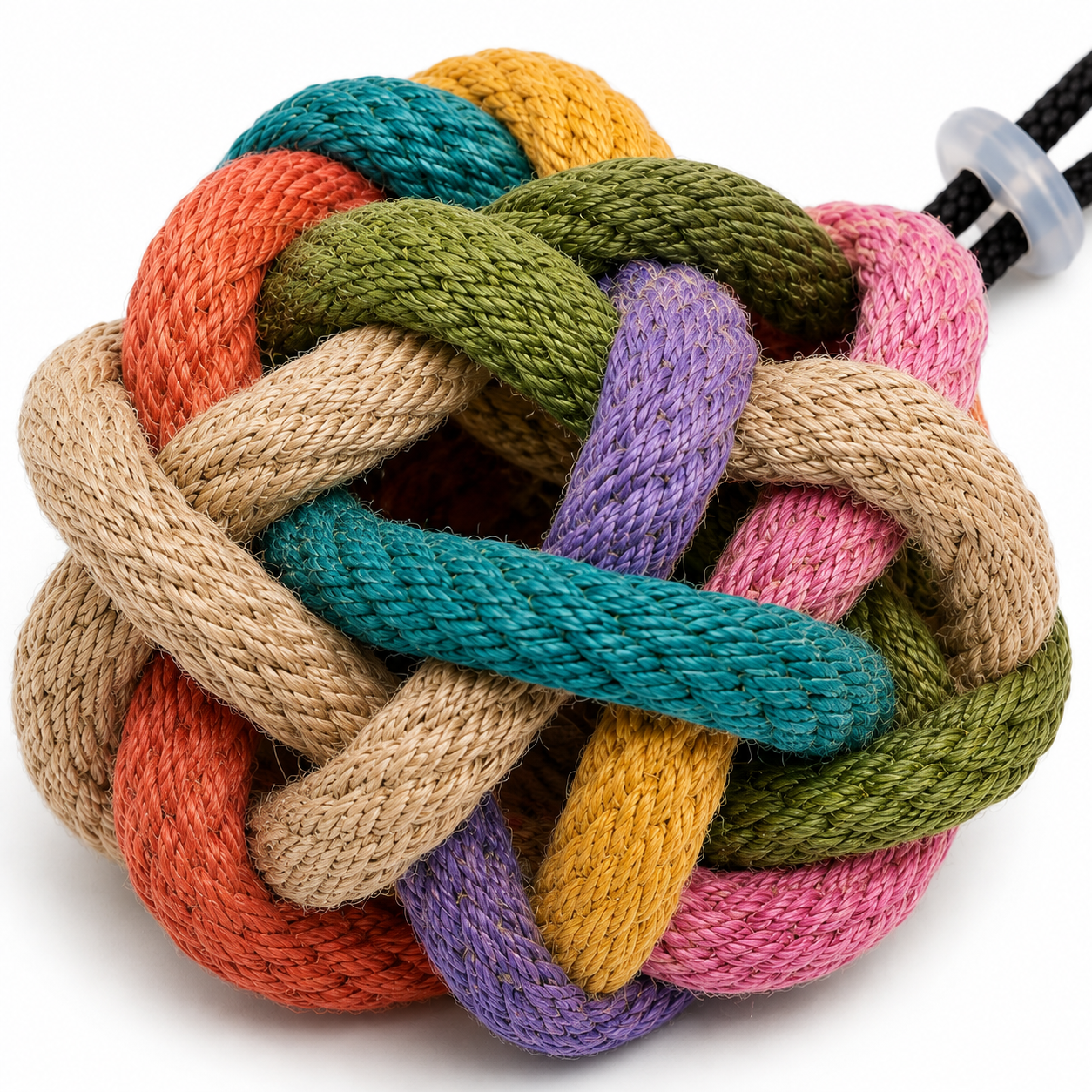 Multicoloured Woven Knot Ball Cat Toy with Loop