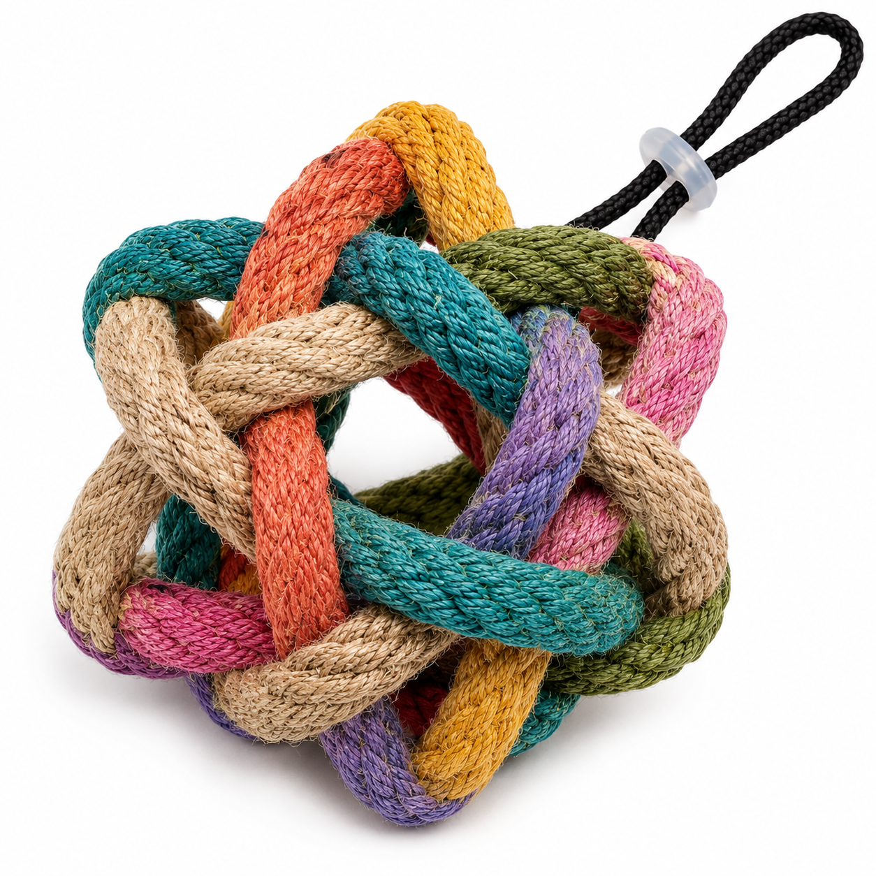 Multicoloured Woven Knot Ball Cat Toy with Loop