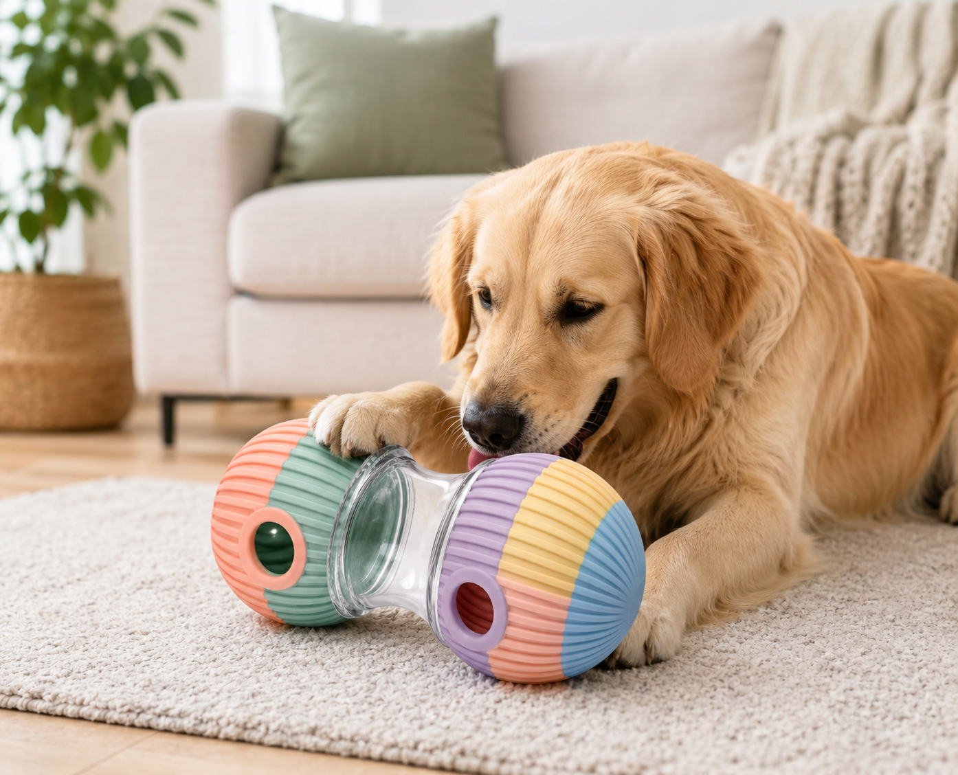 Pastel Dumbbell-Shaped Dog Treat Dispenser and Rolling Toy