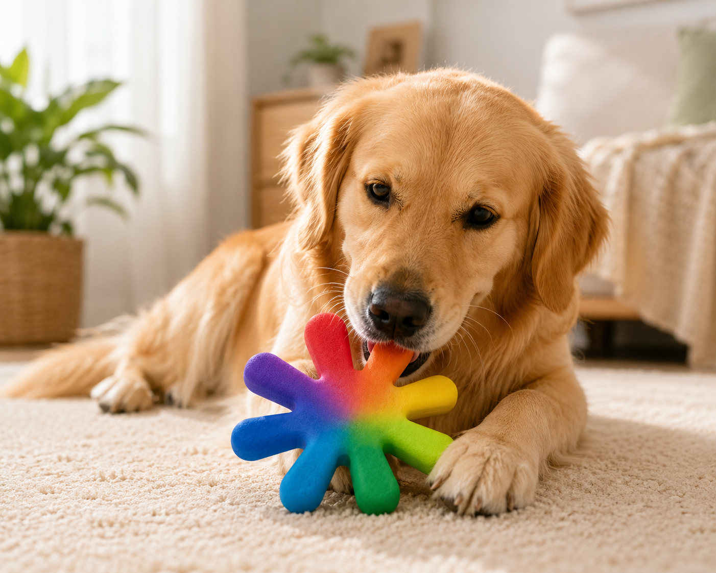 Rainbow Splat-Shaped Dog Toy with Multi-Arm Design