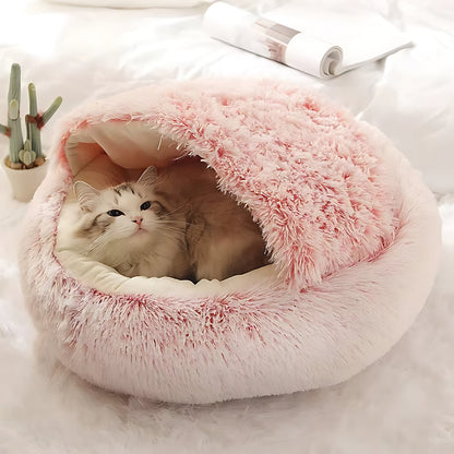 Round Plush Cat & Small Dog Bed – Warm Soft Sleeping Nest with Cover