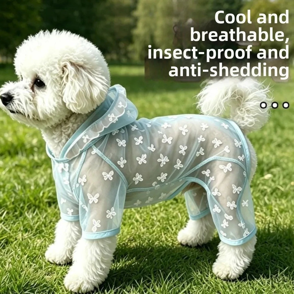 Breathable Mesh Dog Sunscreen Hoodie With Butterfly Print
