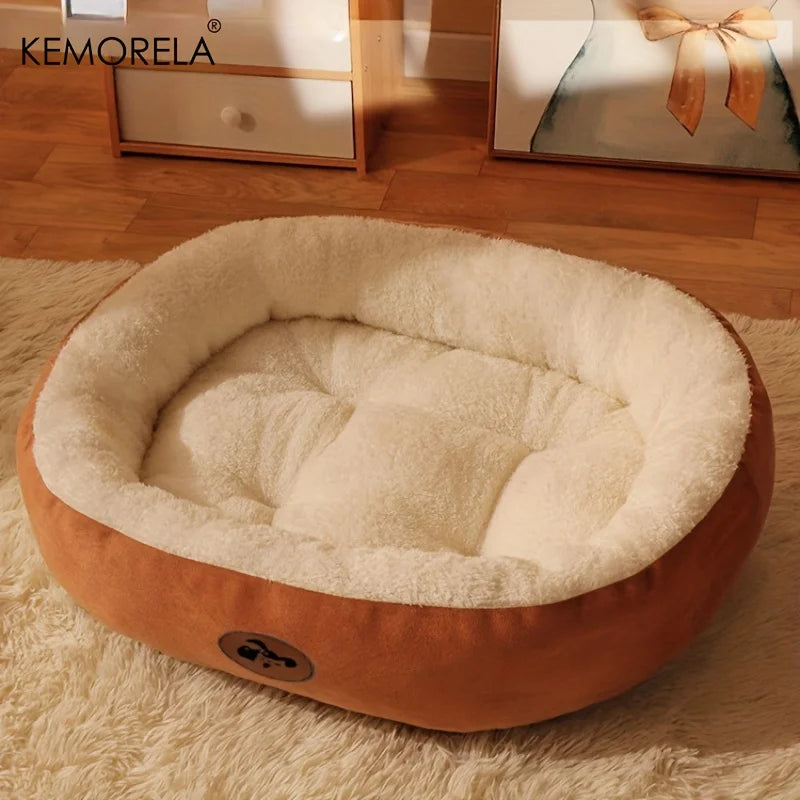 Plush Oval Snuggle Pet Bed for Cats and Small Dogs