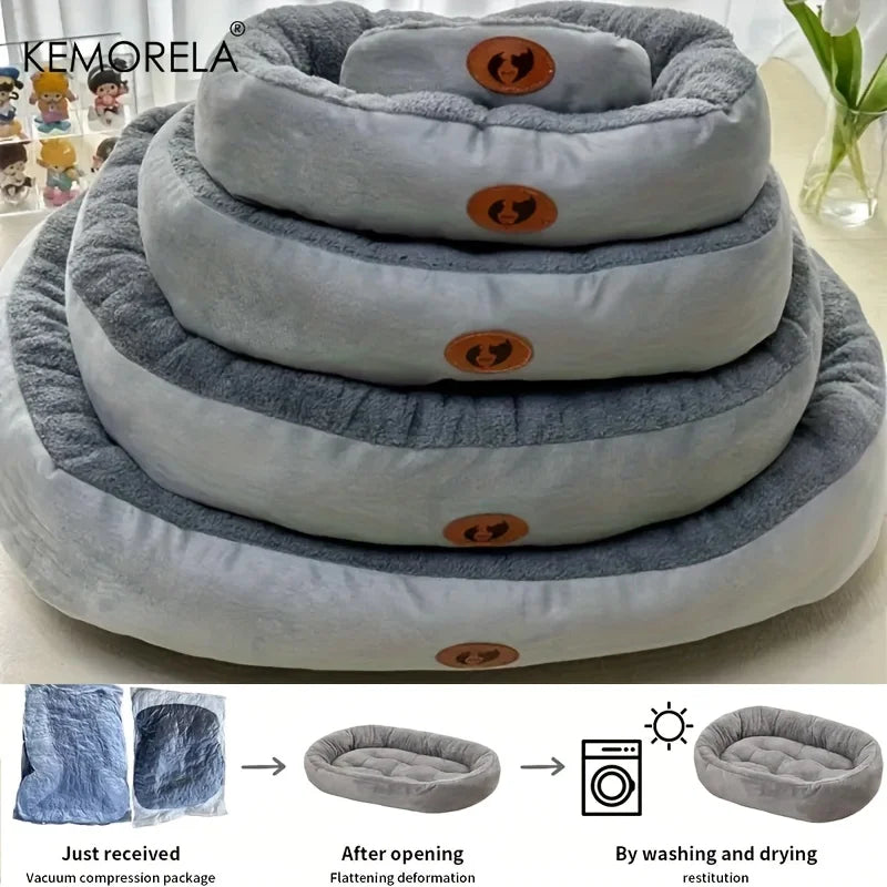 Plush Oval Snuggle Pet Bed for Cats and Small Dogs