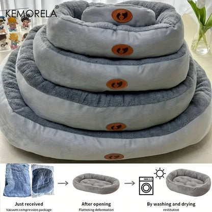Plush Oval Snuggle Pet Bed for Cats and Small Dogs