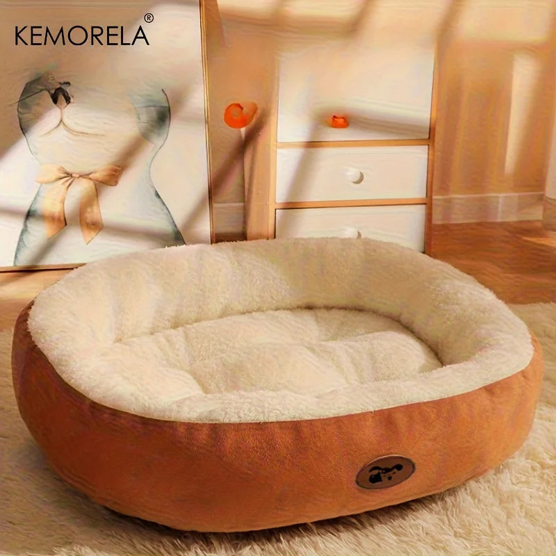 Plush Oval Snuggle Pet Bed for Cats and Small Dogs