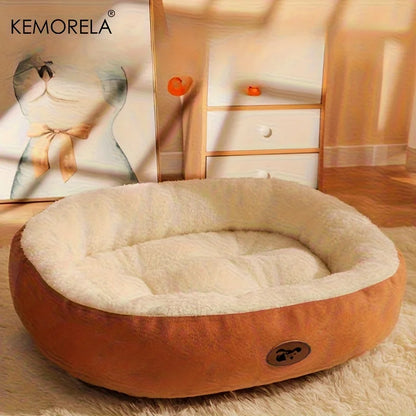 Plush Oval Snuggle Pet Bed for Cats and Small Dogs