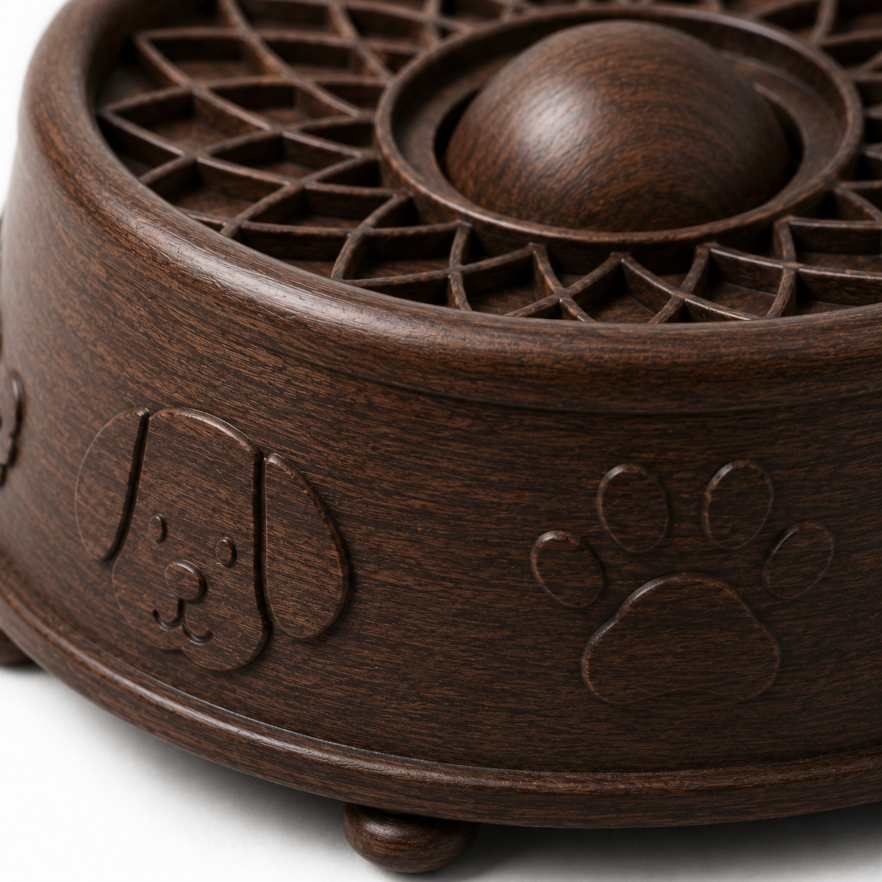 Wooden Slow Feeder Pet Bowl – Elevated Maze Feeding Bowl for Dogs and Cats with Stable Raised Base
